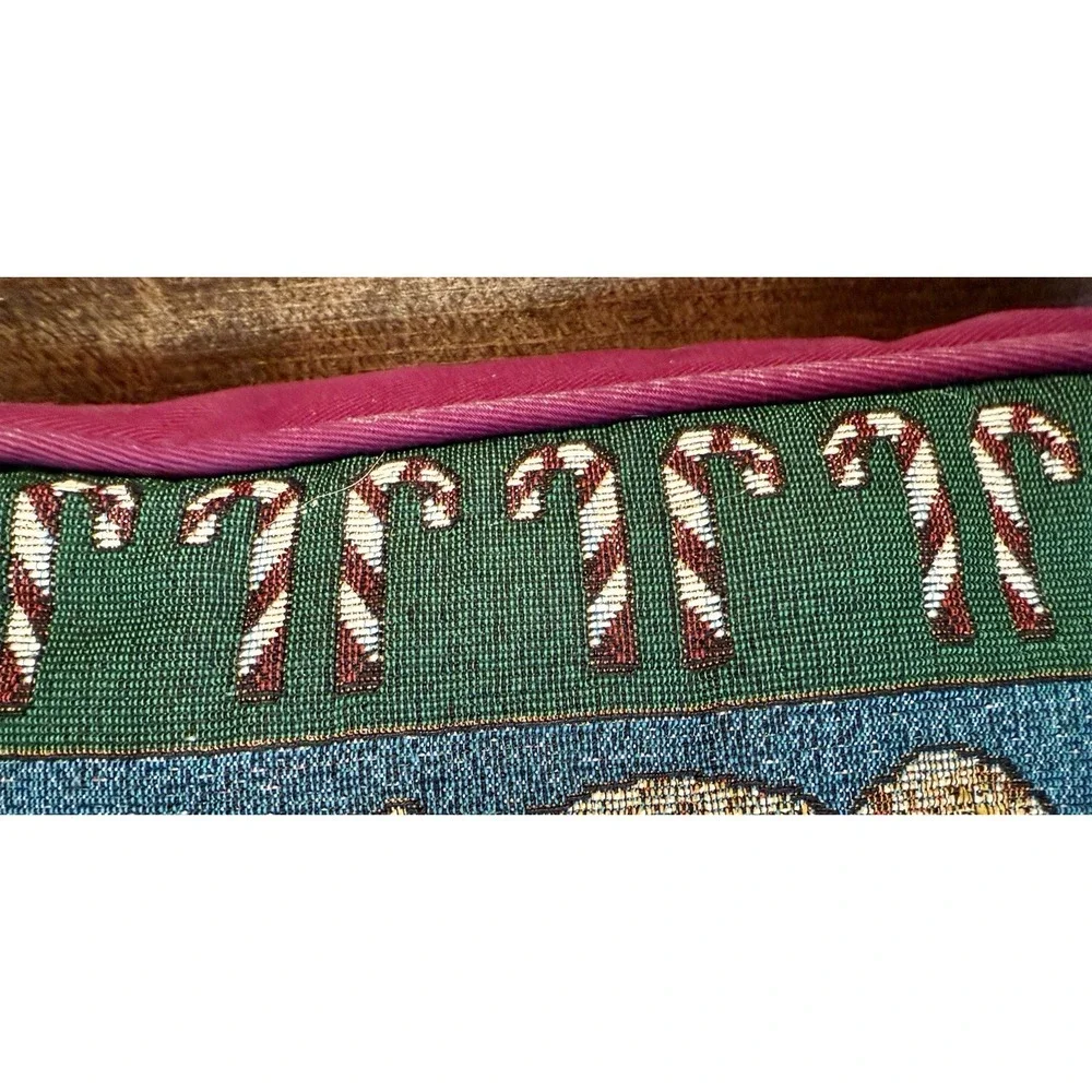 MADISON LANDING Christmas tapestry pillow CHRISTMAS BEAR & CANDY CANES  NWT